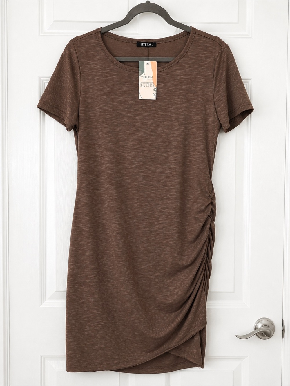 Ruched Asymmetrical T Shirt Dress Minimal Capsule Beachy Flattering Cut Large